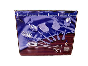 New Studio Silversmiths 5 Piece 12" Serving Set SilverPlated SaladTong SpoonFork